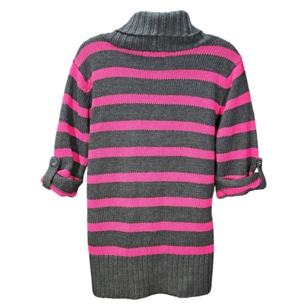 Arizona Jean Company Sweater Women XL Pink Gray Striped Shawl Neck Y2K Preppy - Picture 2 of 9